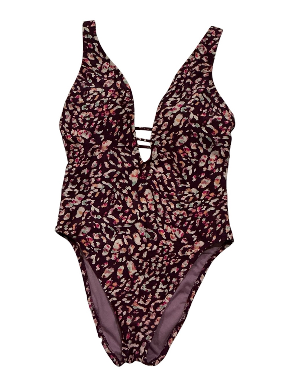 Shade & Shore Pink & Plum Leopard-Print Plunge One-Piece Swimsuit sz M